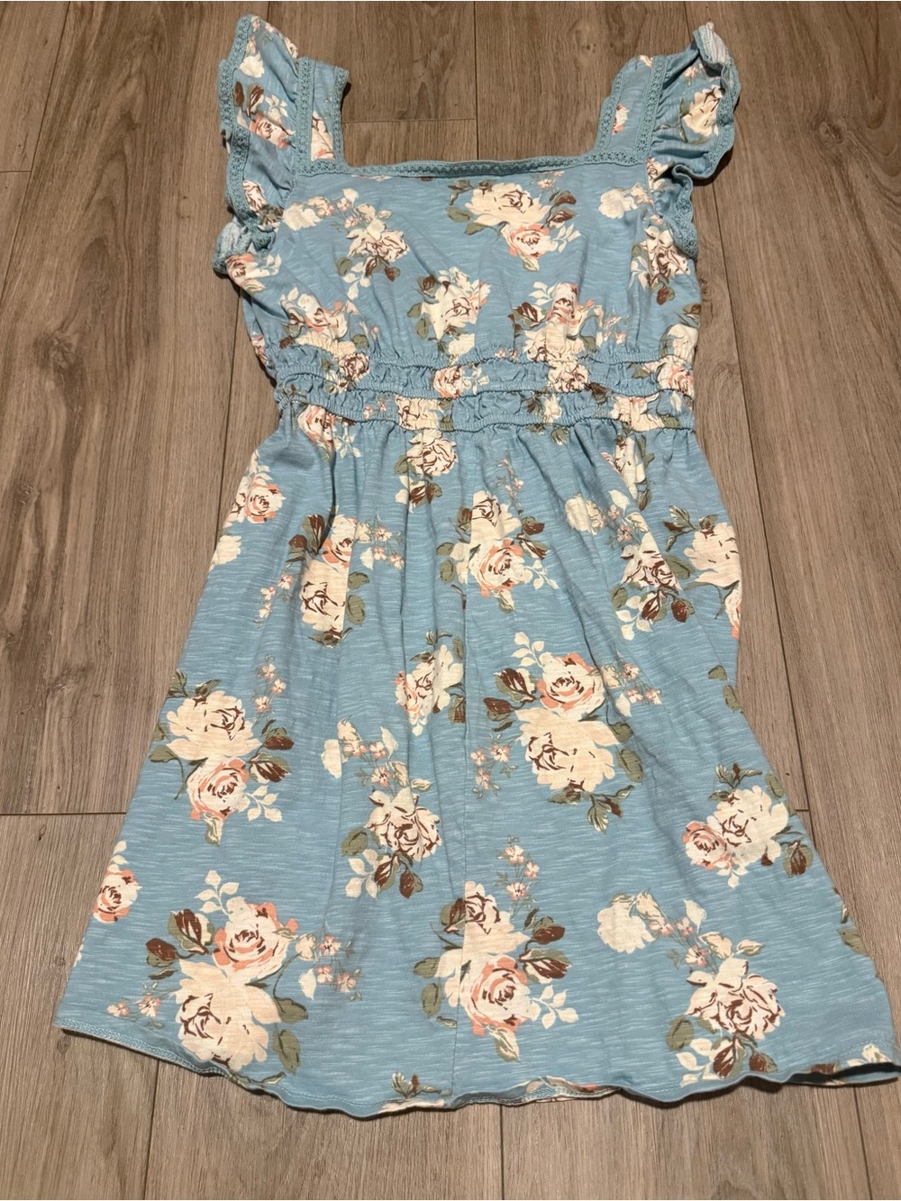 Maurices Light Blue Floral Mini Dress with Cream Roses